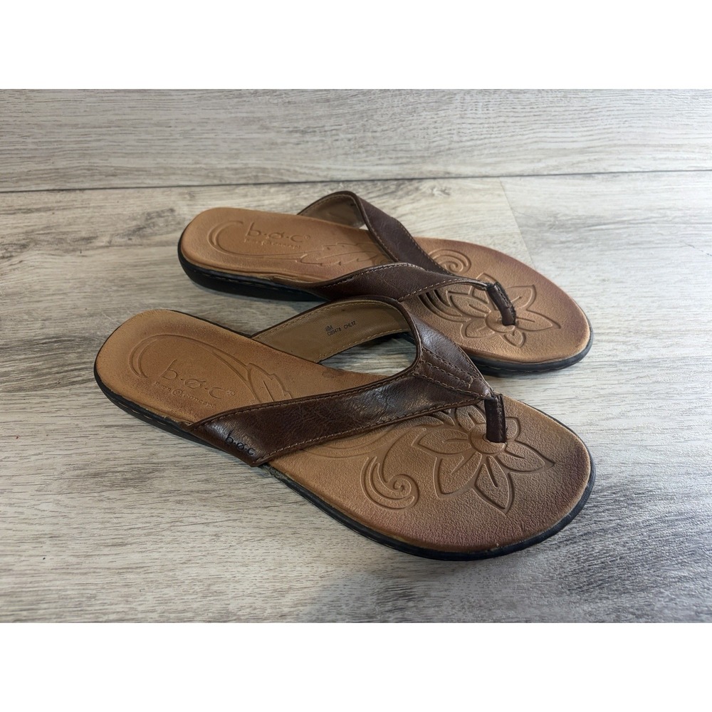 BOC Born Concept Brown Leather Thong Comfort Flip Flops Sandals Sz 8M Womens